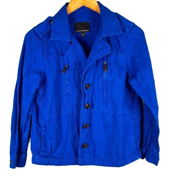 Banana Republic Voltage Blue Cropped French Linen and Cotton Jacket Size S - Picture 2 of 8